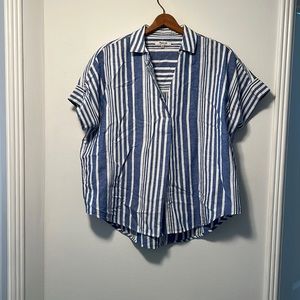 Madewell blue and white linen/cotton blouse